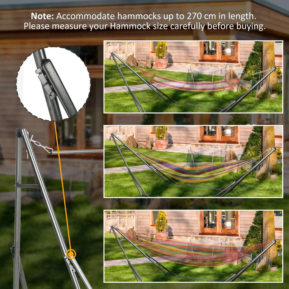 Outsunny 3 in 1 Foldable Hammock Stand, Portable Hanging Chair Stand with Metal Frame, Clothes Drying Rack, Load Capacity 120kg, for Patio, Garden, Fits 8.9ft Hammocks, Black 6