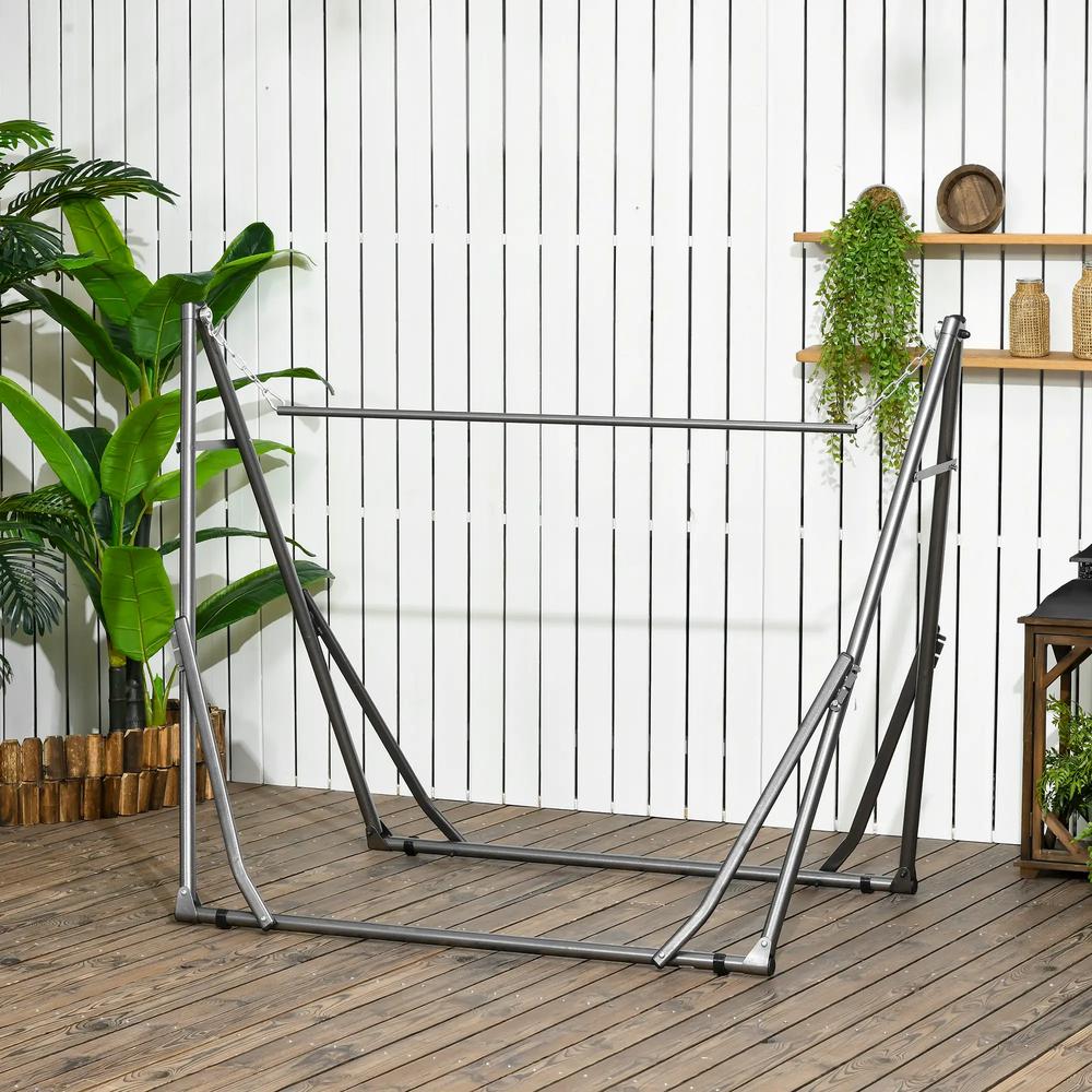 Outsunny 3 in 1 Foldable Hammock Stand, Portable Hanging Chair Stand with Metal Frame, Clothes Drying Rack, Load Capacity 120kg, for Patio, Garden, Fits 8.9ft Hammocks, Black 7