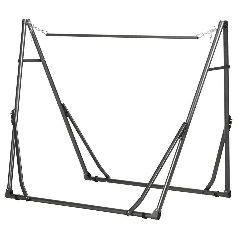 Outsunny 3 in 1 Foldable Hammock Stand, Portable Hanging Chair Stand with Metal Frame, Clothes Drying Rack, Load Capacity 120kg, for Patio, Garden, Fits 8.9ft Hammocks, Black 9