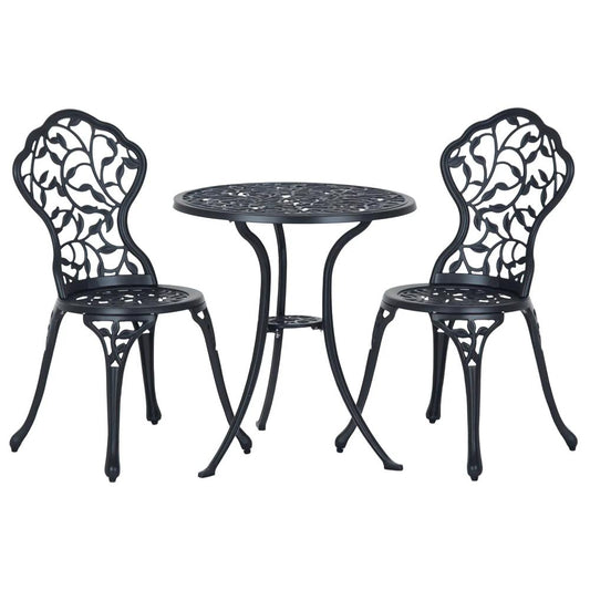 Outsunny 3 Pcs Aluminium Bistro Set Garden Furniture Dining Table Chairs Antique Outdoor Seat Patio Seater 