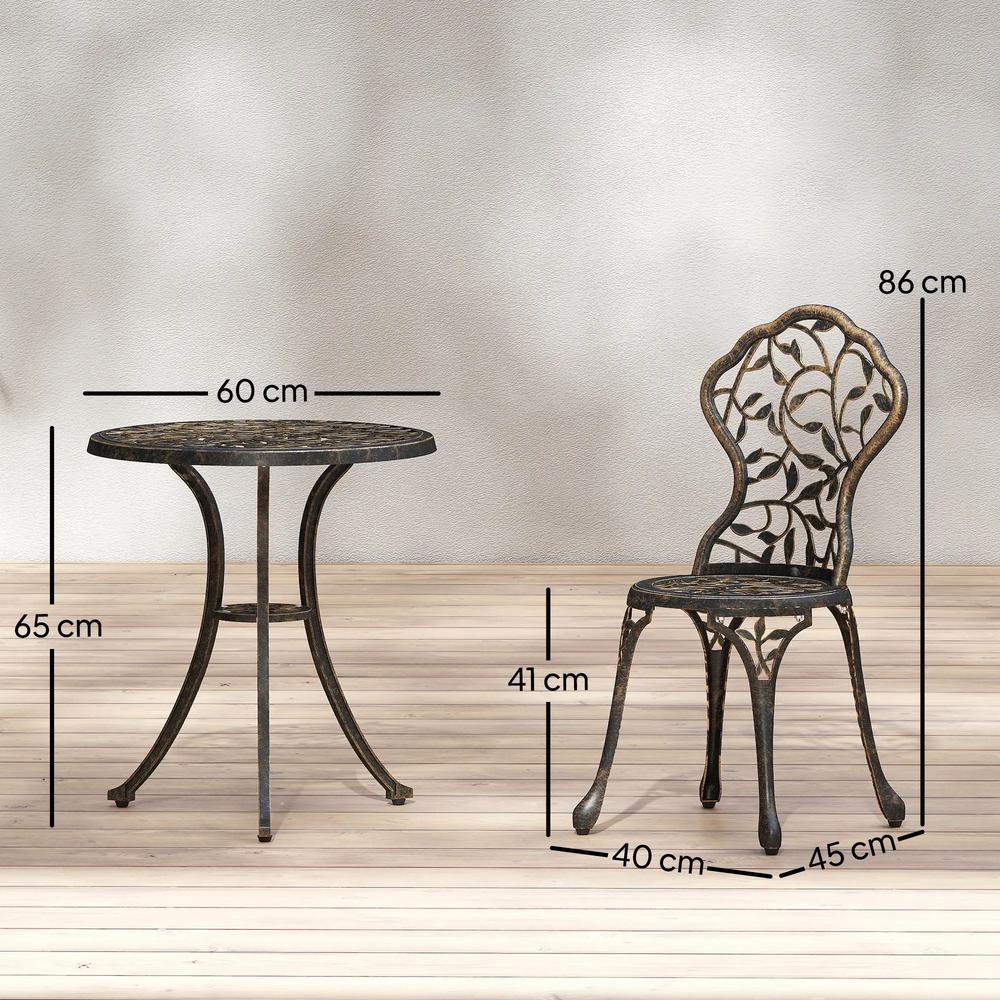 Outsunny 3 Pcs Aluminium Bistro Set Garden Furniture Dining Table Chairs Outdoor Seat Patio Seater Brown 2