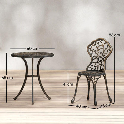 Outsunny 3 Pcs Aluminium Bistro Set Garden Furniture Dining Table Chairs Outdoor Seat Patio Seater Brown 2