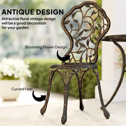 Outsunny 3 Pcs Aluminium Bistro Set Garden Furniture Dining Table Chairs Outdoor Seat Patio Seater Brown 3