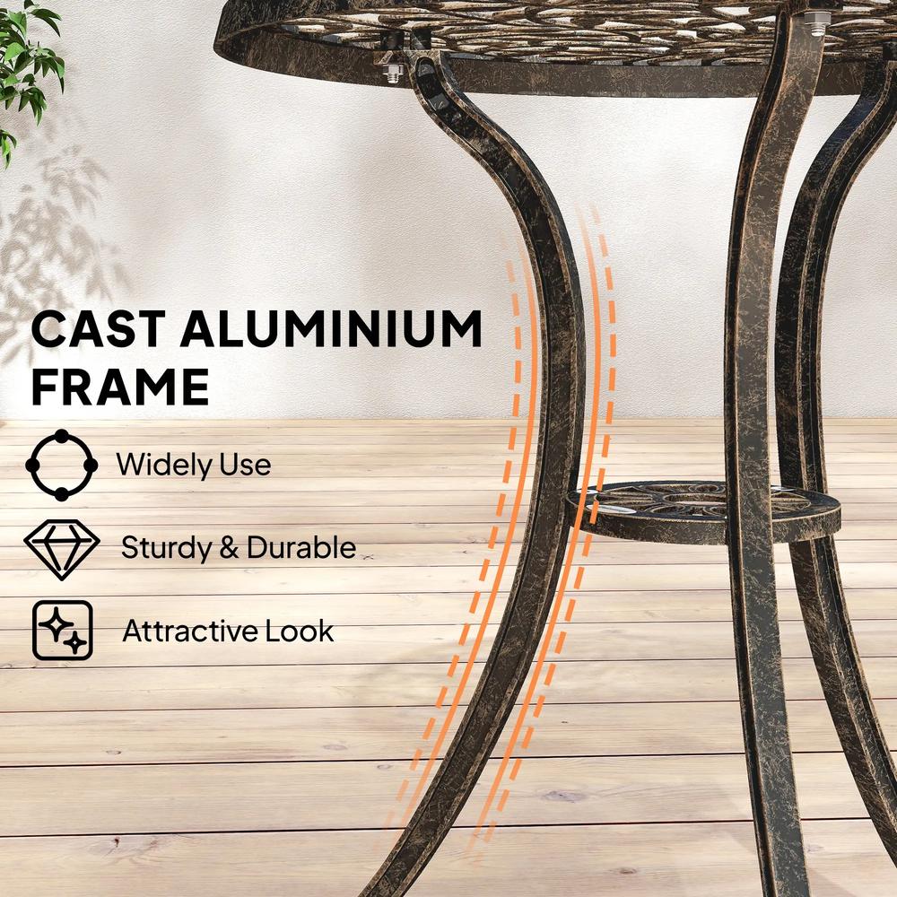 Outsunny 3 Pcs Aluminium Bistro Set Garden Furniture Dining Table Chairs Outdoor Seat Patio Seater Brown 4