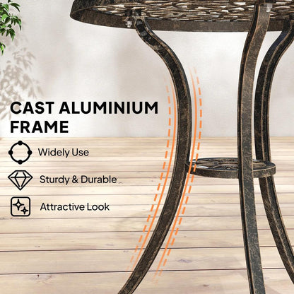 Outsunny 3 Pcs Aluminium Bistro Set Garden Furniture Dining Table Chairs Outdoor Seat Patio Seater Brown 4
