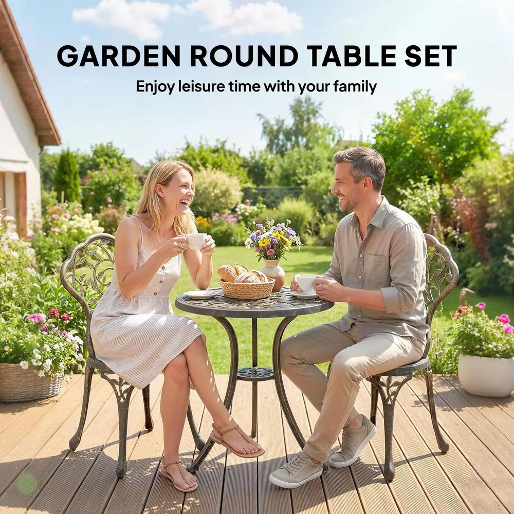 Outsunny 3 Pcs Aluminium Bistro Set Garden Furniture Dining Table Chairs Outdoor Seat Patio Seater Brown 5