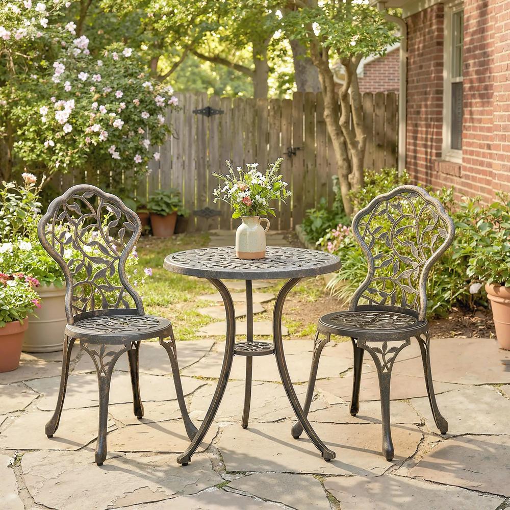 Outsunny 3 Pcs Aluminium Bistro Set Garden Furniture Dining Table Chairs Outdoor Seat Patio Seater Brown 7