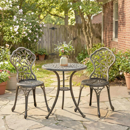 Outsunny 3 Pcs Aluminium Bistro Set Garden Furniture Dining Table Chairs Outdoor Seat Patio Seater Brown 7