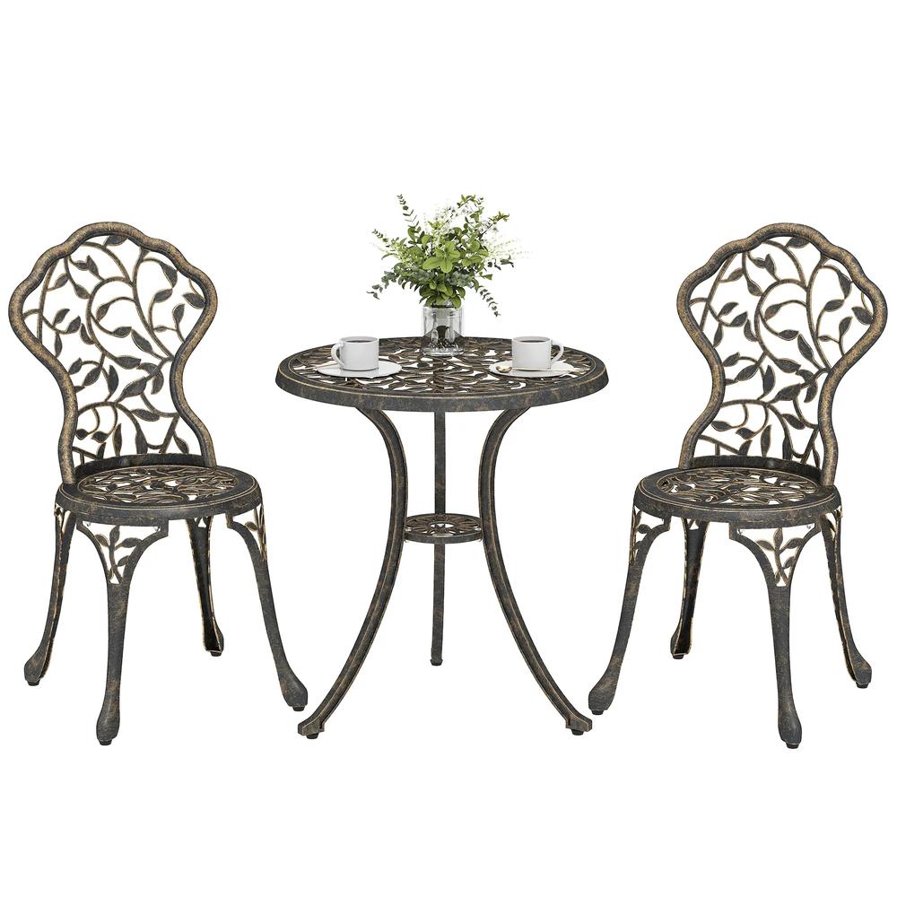 Outsunny 3 Pcs Aluminium Bistro Set Garden Furniture Dining Table Chairs Outdoor Seat Patio Seater Brown 9