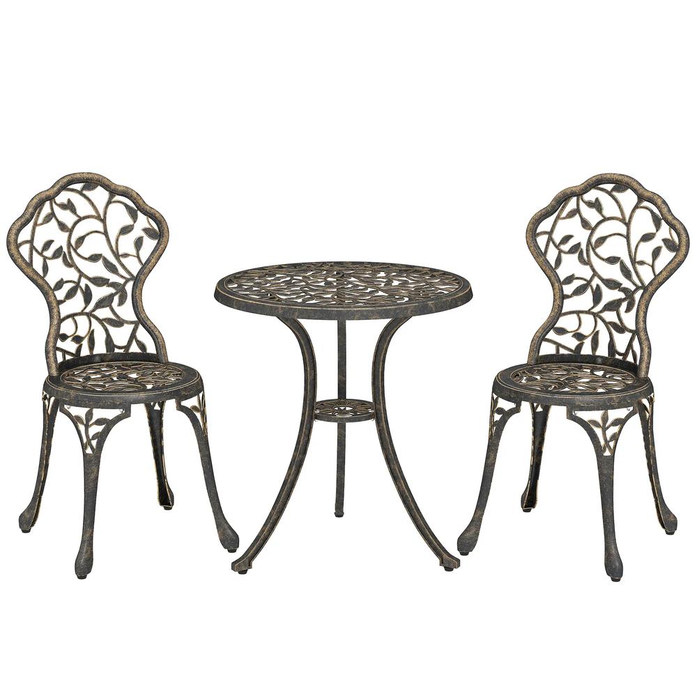 Outsunny 3 Pcs Aluminium Bistro Set Garden Furniture Dining Table Chairs Outdoor Seat Patio Seater Brown 