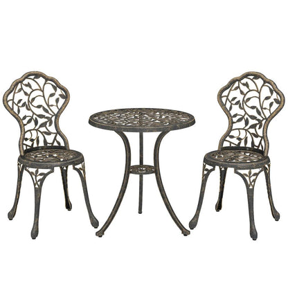 Outsunny 3 Pcs Aluminium Bistro Set Garden Furniture Dining Table Chairs Outdoor Seat Patio Seater Brown 