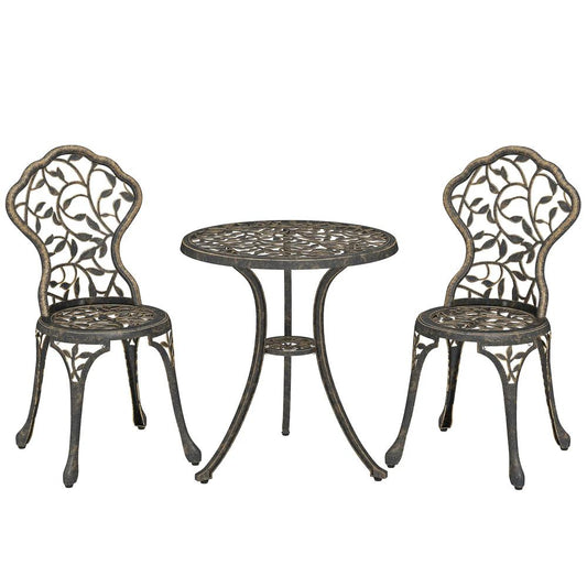 Outsunny 3 Pcs Aluminium Bistro Set Garden Furniture Dining Table Chairs Outdoor Seat Patio Seater Brown 