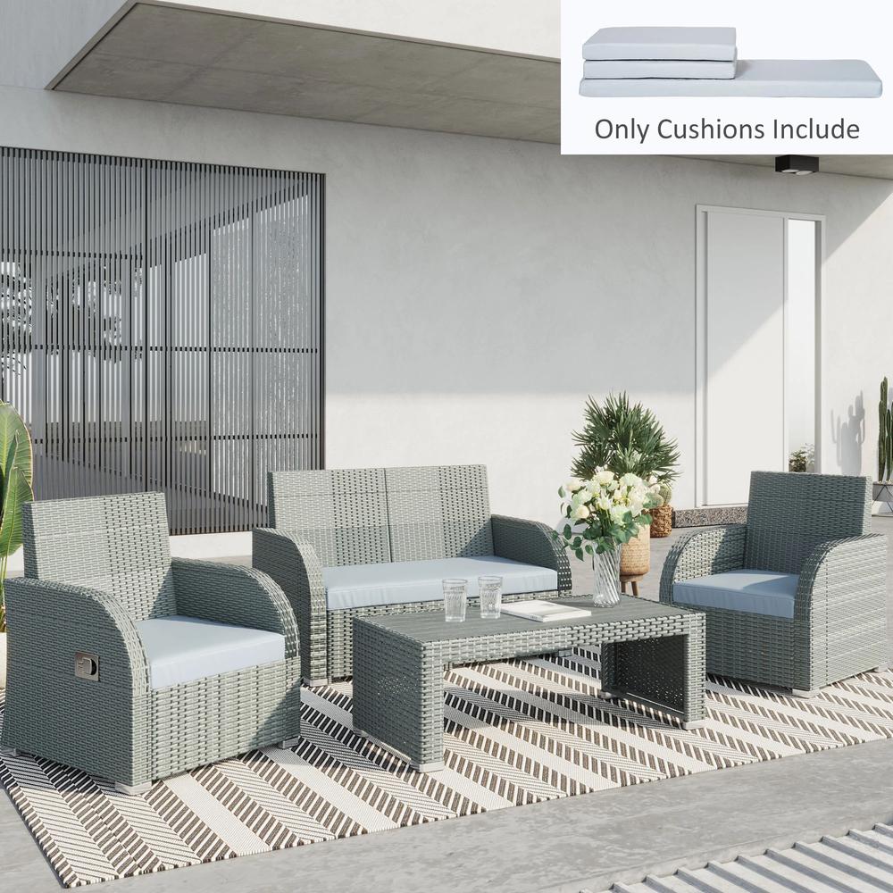 Outsunny 3 PCs Outdoor Seat Cushion for Rattan Furniture, Garden Furniture Cushions, Grey 10