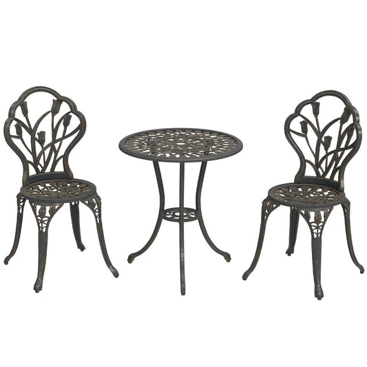 Outsunny 3 Piece Patio Bistro Set for 2, Outdoor Aluminium Garden Table and Chairs with Umbrella Hole for Balcony 