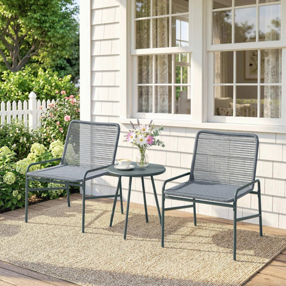 Outsunny 3 Piece Rattan Bistro Set, Outdoor Garden Furniture Set with 2 Chairs, Round Coffee Table for Patio, Balcony