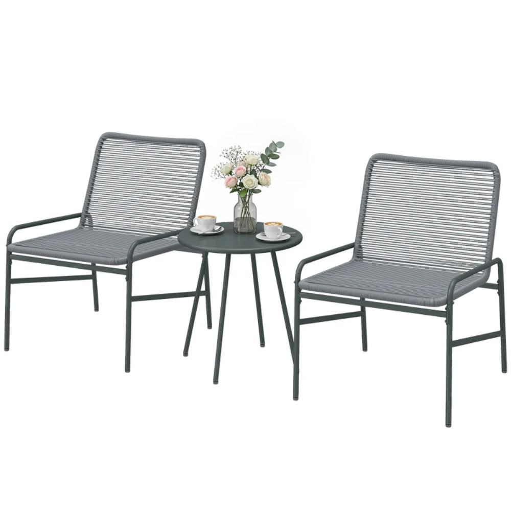 Outsunny 3 Piece Rattan Bistro Set, Outdoor Garden Furniture Set with 2 Chairs, Round Coffee Table for Patio, Balcony
