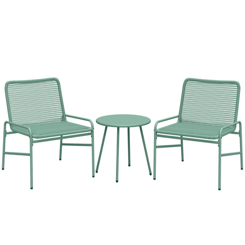 Outsunny 3 Piece Rattan Bistro Set, Outdoor Garden Furniture Set with 2 Chairs, Round Coffee Table for Patio, Balcony