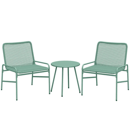 Outsunny 3 Piece Rattan Bistro Set, Outdoor Garden Furniture Set with 2 Chairs, Round Coffee Table for Patio, Balcony