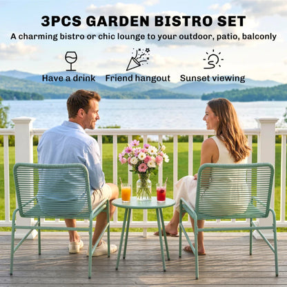 Outsunny 3 Piece Rattan Bistro Set, Outdoor Garden Furniture Set with 2 Chairs, Round Coffee Table for Patio, Balcony