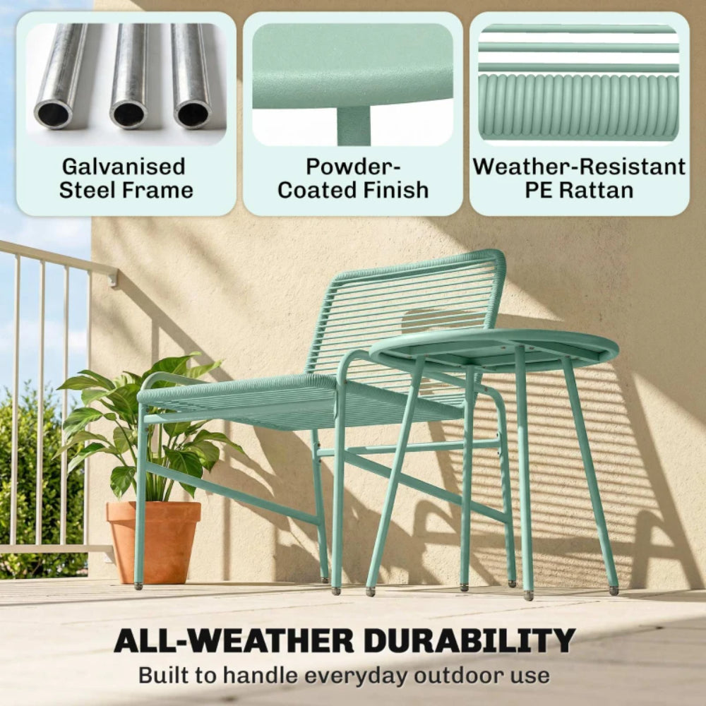 Outsunny 3 Piece Rattan Bistro Set, Outdoor Garden Furniture Set with 2 Chairs, Round Coffee Table for Patio, Balcony