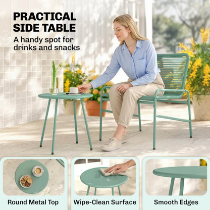 Outsunny 3 Piece Rattan Bistro Set, Outdoor Garden Furniture Set with 2 Chairs, Round Coffee Table for Patio, Balcony