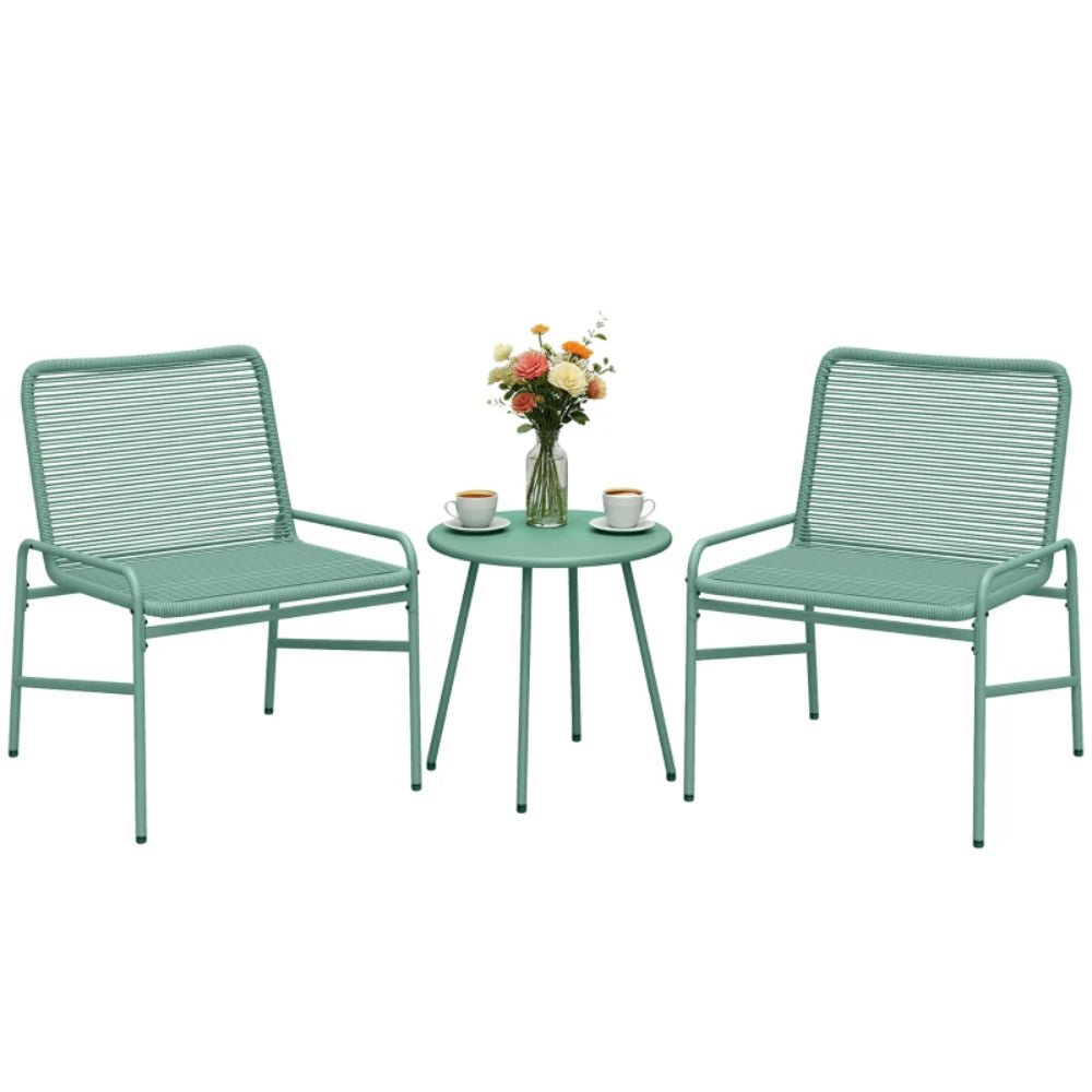 Outsunny 3 Piece Rattan Bistro Set, Outdoor Garden Furniture Set with 2 Chairs, Round Coffee Table for Patio, Balcony