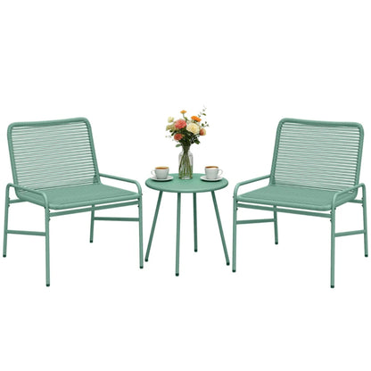 Outsunny 3 Piece Rattan Bistro Set, Outdoor Garden Furniture Set with 2 Chairs, Round Coffee Table for Patio, Balcony