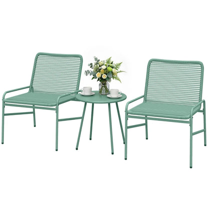 Outsunny 3 Piece Rattan Bistro Set, Outdoor Garden Furniture Set with 2 Chairs, Round Coffee Table for Patio, Balcony