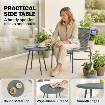 Outsunny 3 Piece Rattan Bistro Set, Outdoor Garden Furniture Set with 2 Chairs, Round Coffee Table for Patio, Balcony