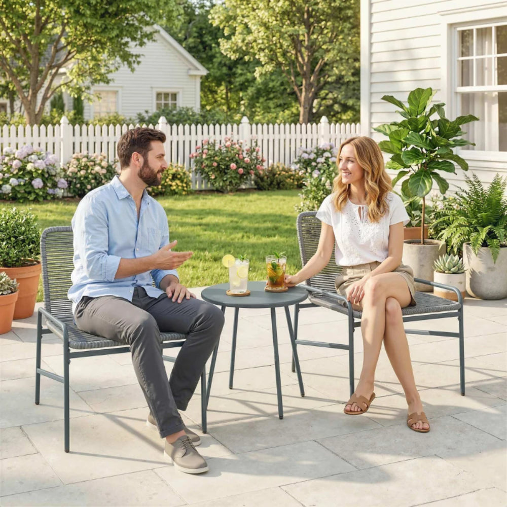 Outsunny 3 Piece Rattan Bistro Set, Outdoor Garden Furniture Set with 2 Chairs, Round Coffee Table for Patio, Balcony