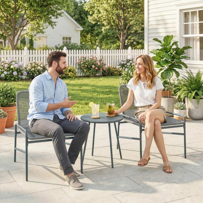 Outsunny 3 Piece Rattan Bistro Set, Outdoor Garden Furniture Set with 2 Chairs, Round Coffee Table for Patio, Balcony