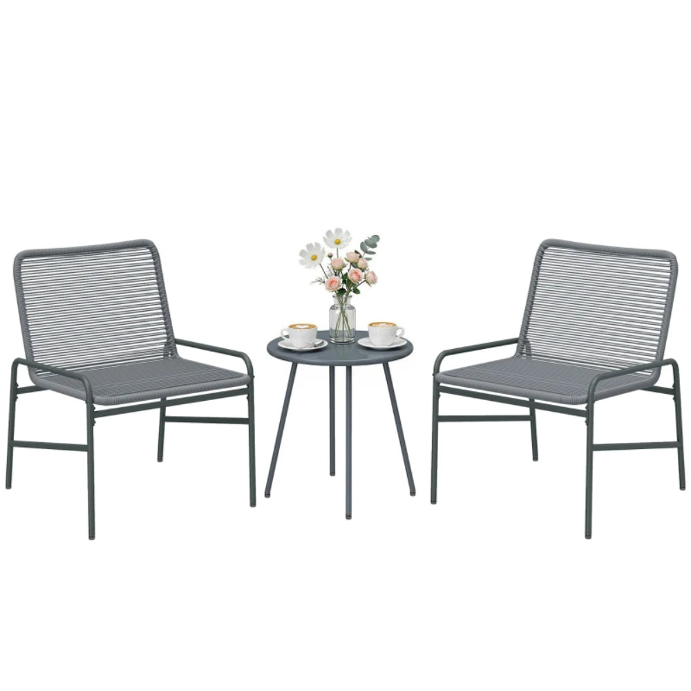 Outsunny 3 Piece Rattan Bistro Set, Outdoor Garden Furniture Set with 2 Chairs, Round Coffee Table for Patio, Balcony