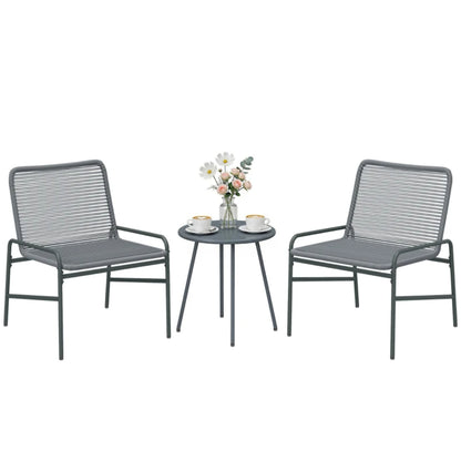 Outsunny 3 Piece Rattan Bistro Set, Outdoor Garden Furniture Set with 2 Chairs, Round Coffee Table for Patio, Balcony