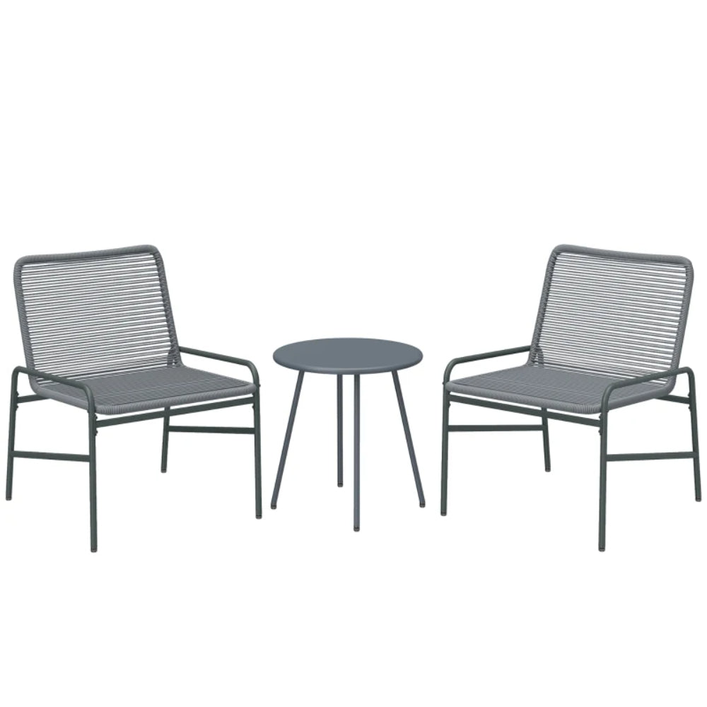 Outsunny 3 Piece Rattan Bistro Set, Outdoor Garden Furniture Set with 2 Chairs, Round Coffee Table for Patio, Balcony
