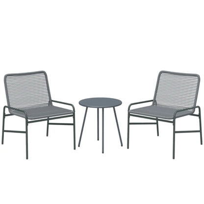 Outsunny 3 Piece Rattan Bistro Set, Outdoor Garden Furniture Set with 2 Chairs, Round Coffee Table for Patio, Balcony