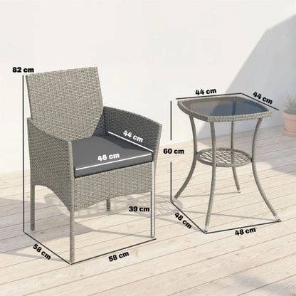 Outsunny 3 Piece Rattan Bistro Set, PE Wicker Garden Furniture Conversation Set with 2 Tier Glass-Top Table, Chairs