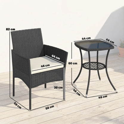 Outsunny 3 Piece Rattan Bistro Set, PE Wicker Garden Furniture Conversation Set with 2 Tier Glass-Top Table, Chairs