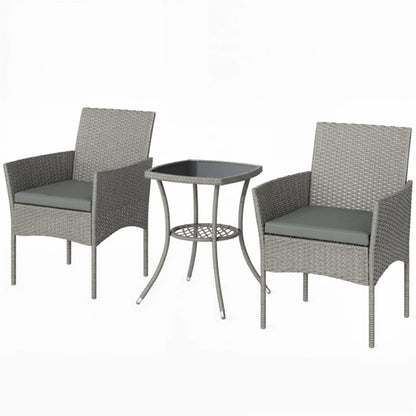 Outsunny 3 Piece Rattan Bistro Set, PE Wicker Garden Furniture Conversation Set with 2 Tier Glass-Top Table, Chairs