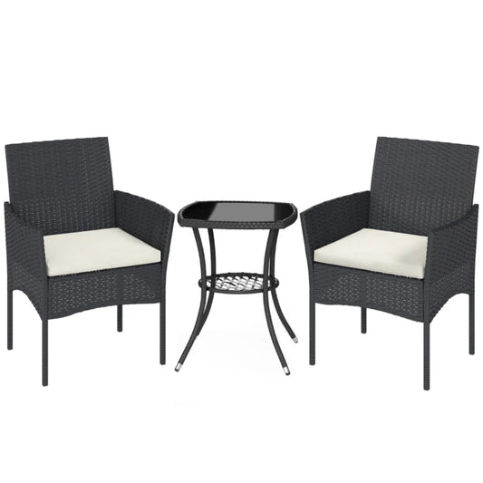 Outsunny 3 Piece Rattan Bistro Set, PE Wicker Garden Furniture Conversation Set with 2 Tier Glass-Top Table, Chairs