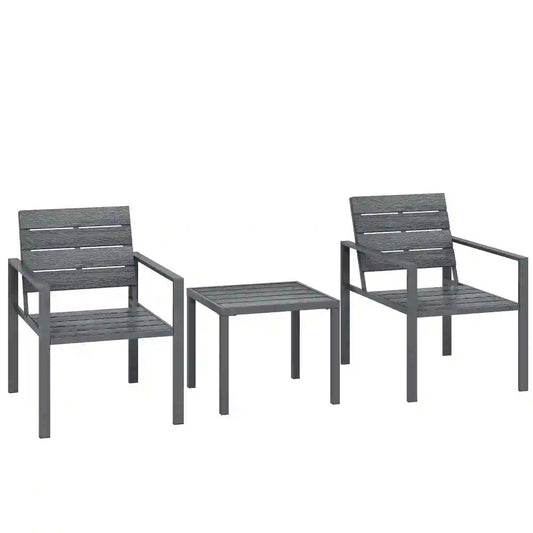 Outsunny 3 Pieces Garden Bistro Set for 2, Outdoor Bistro Table and Chairs with Metal Frame, Plastic Patio Furniture Set 