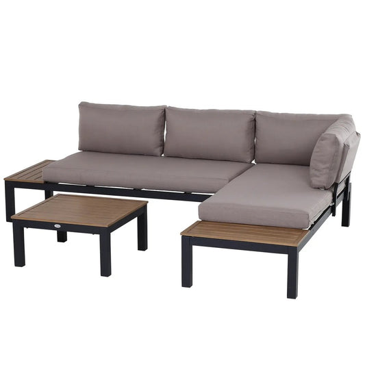 Outsunny 3 Pieces Garden Furniture Set, Aluminium 4 Seater Corner Sofa Set with 2 Loveseats, Black 