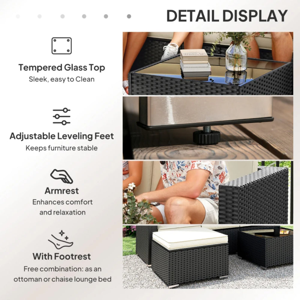 Outsunny 3 Pieces Garden Furniture Set w/ Cushions, PE Rattan Wicker Conversation Corner Sofa Set