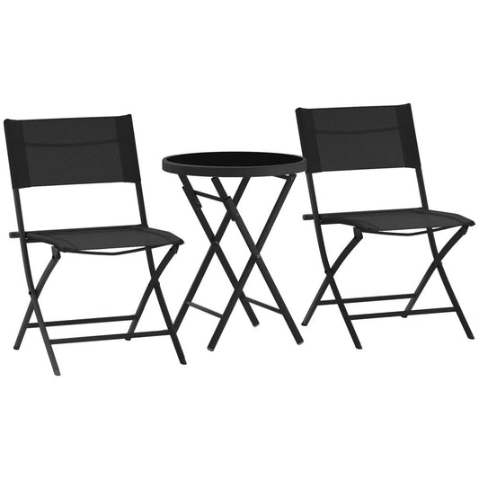 Outsunny 3 Pieces Outdoor Bistro Set, Glass Top Outdoor Table and 2 Folding Chairs with Protecting Feet 