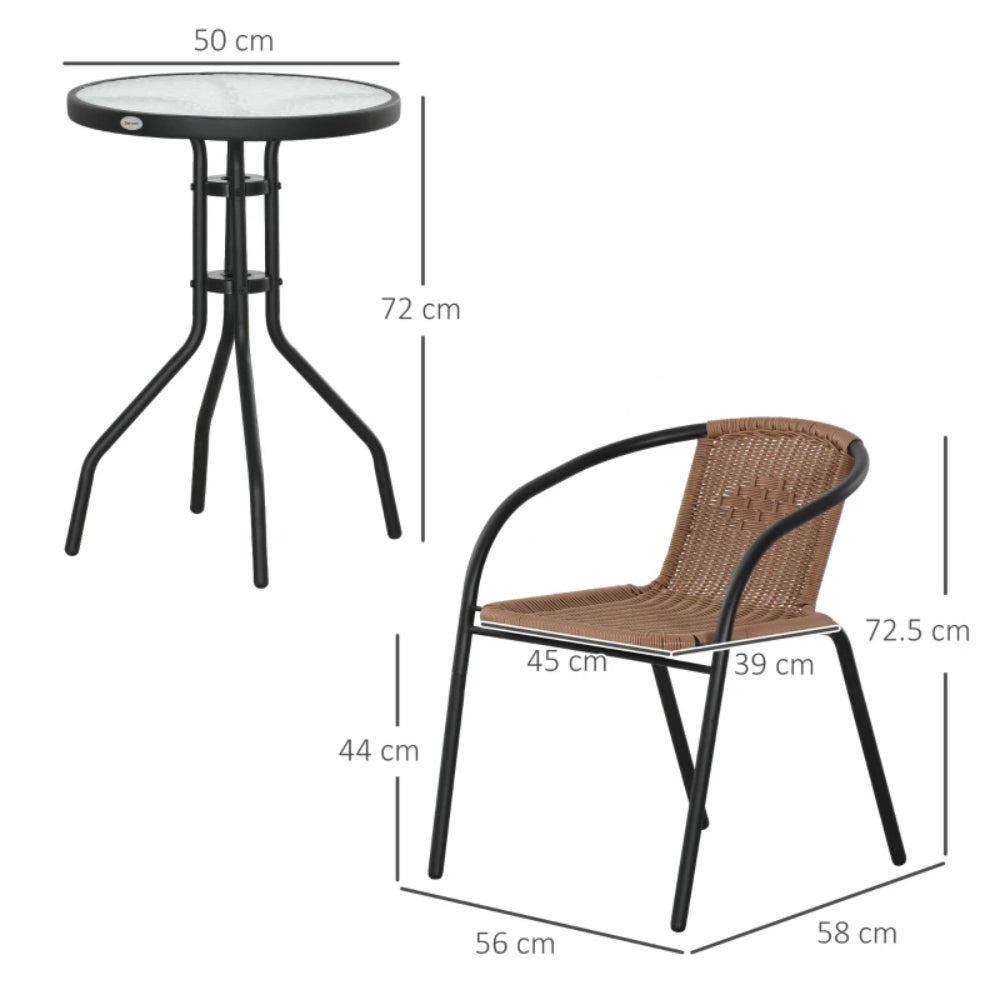 Outsunny 3 Pieces Rattan Bistro Set