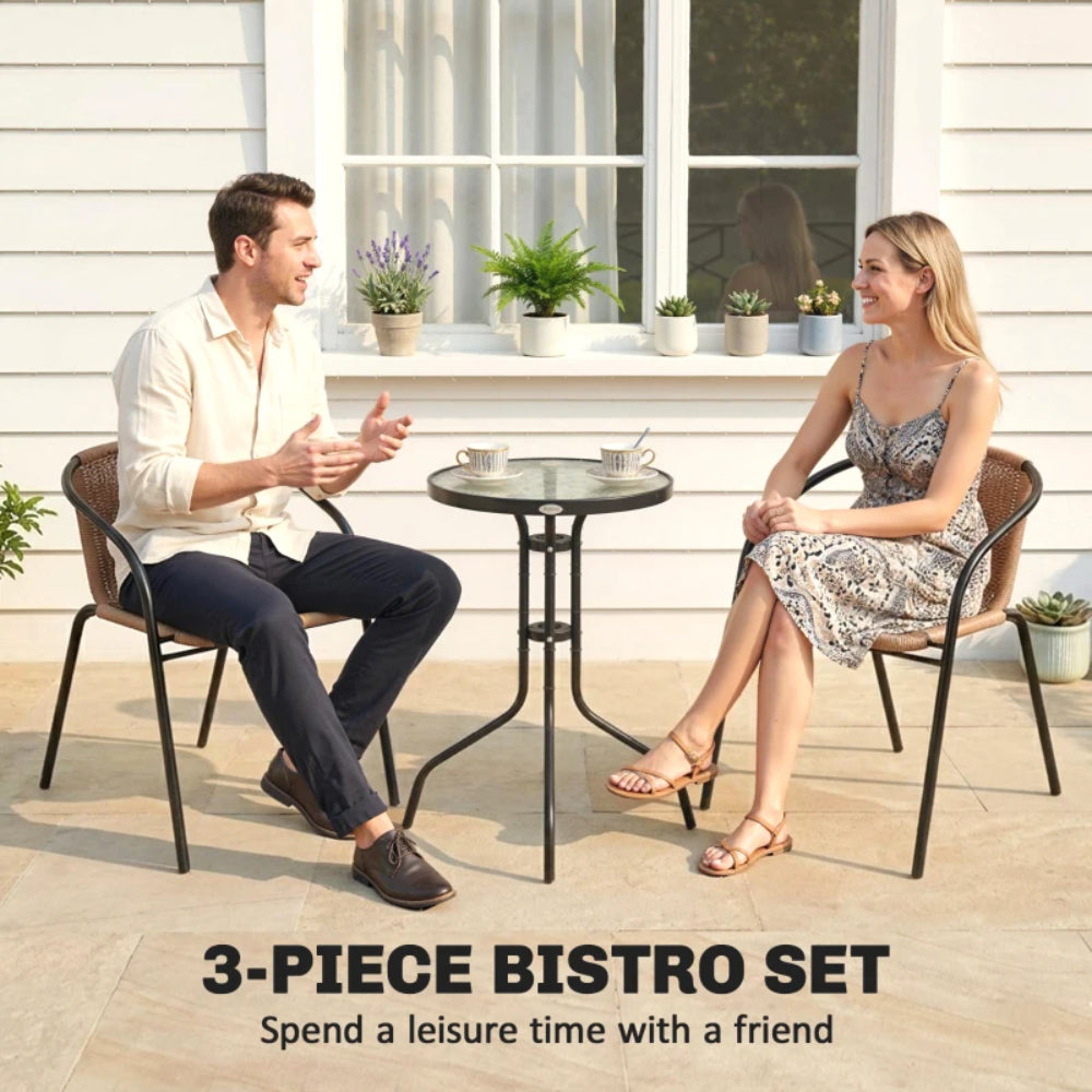 Outsunny 3 Pieces Rattan Bistro Set