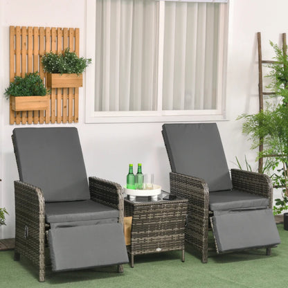 Outsunny 3 Pieces Rattan Bistro Set Balcony Furniture with Cushions, Storage Function