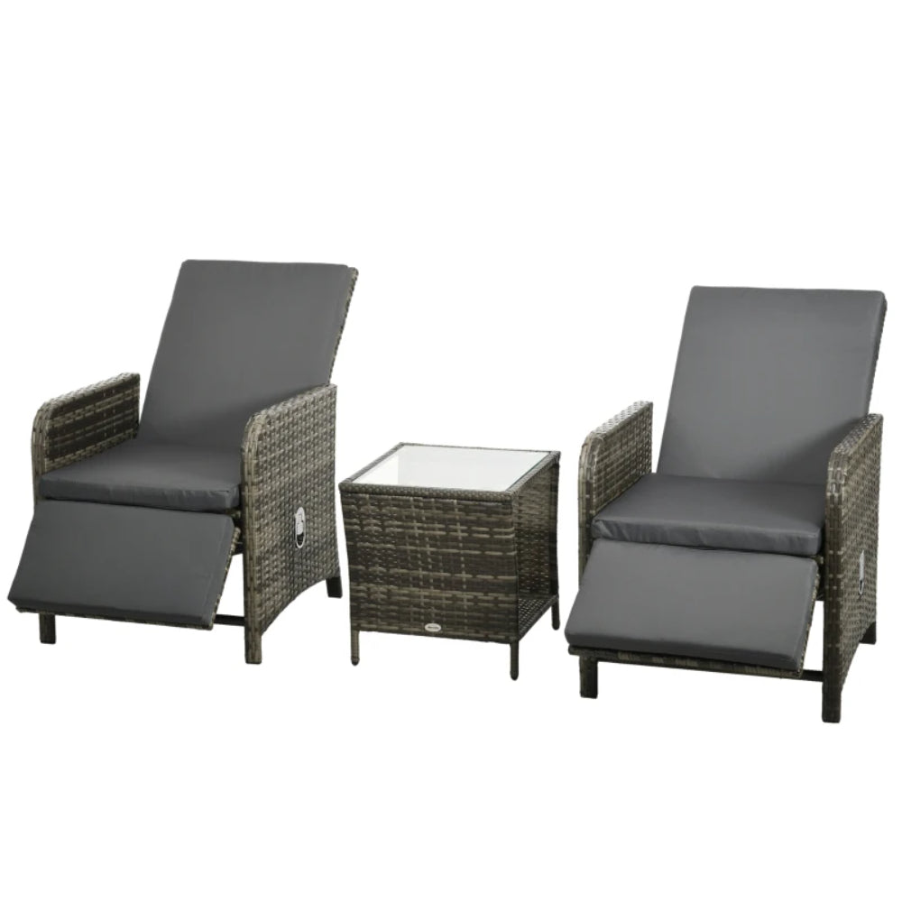 Outsunny 3 Pieces Rattan Bistro Set Balcony Furniture with Cushions, Storage Function
