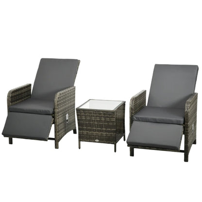 Outsunny 3 Pieces Rattan Bistro Set Balcony Furniture with Cushions, Storage Function