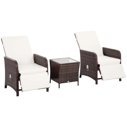 Outsunny 3 Pieces Rattan Bistro Set Balcony Furniture with Cushions, Storage Function
