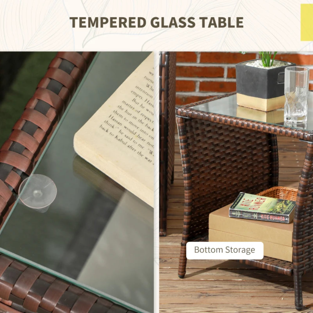 Outsunny 3 Pieces Rattan Bistro Set Balcony Furniture with Cushions, Storage Function